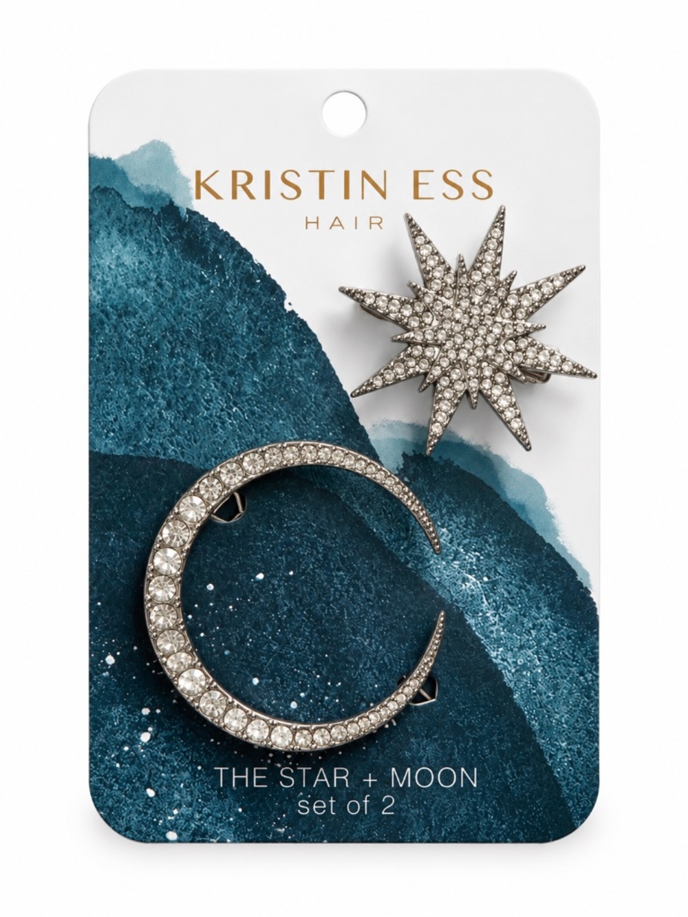 Kristin Ess Star + Moon Rhinestone Hair Clip Set NWT Celestial